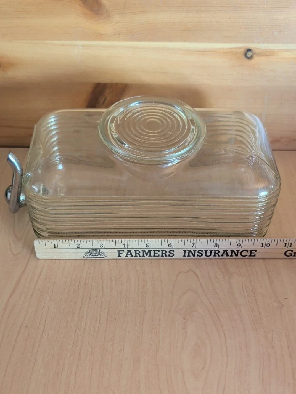 Antique Ribbed Clear Glass and Chrome Water Dispenser with Lid -